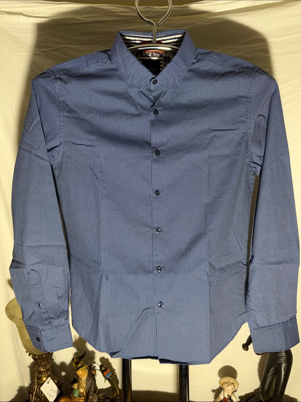 Slim Fit Men's Navy Micro-Pattern Dress Shirt